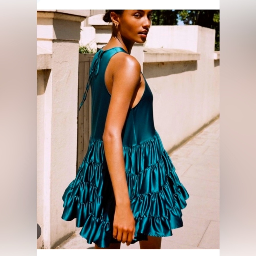 RUFFLED SATIN DRESS